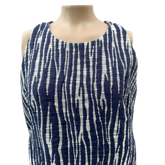 Milly Sleeveless Textured Zebra Jacquard Shift Mini Dress Back Zip Navy White‎ 6 - Picture 12 of 12